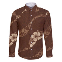 Aloha Hawaii Floral Tapa Family Matching Off The Shoulder Long Sleeve Dress and Hawaiian Shirt Patchwork Mocha - Polynesian Pride