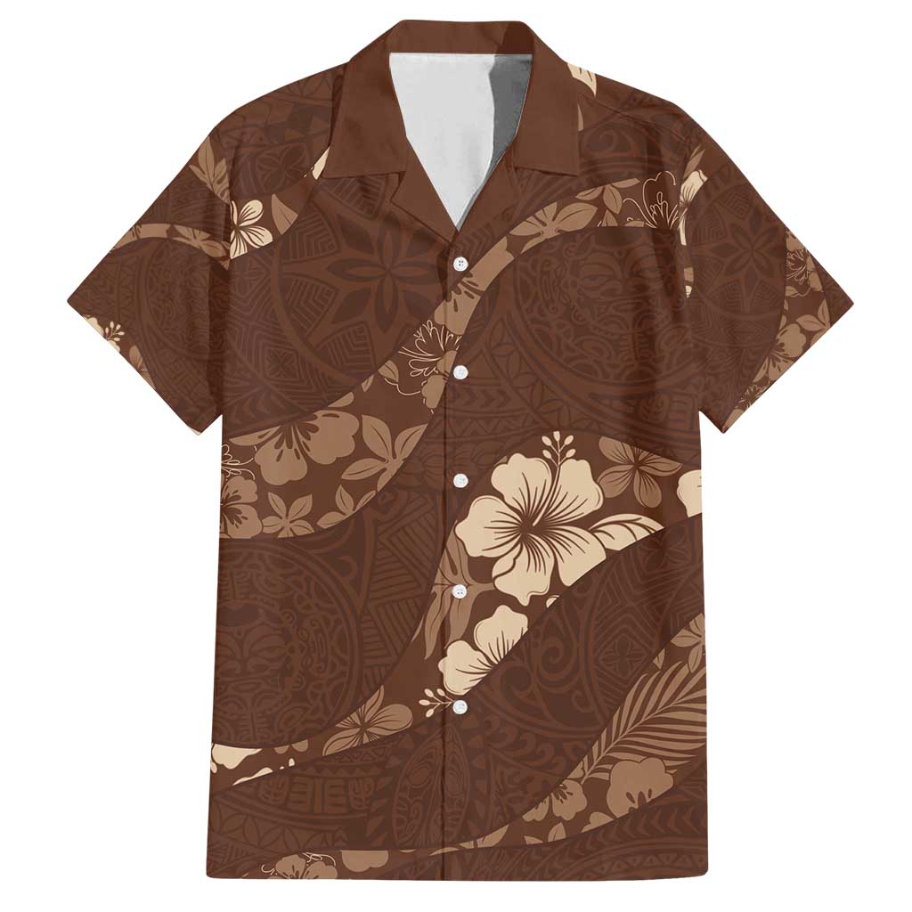 Aloha Hawaii Floral Tapa Family Matching Off Shoulder Maxi Dress and Hawaiian Shirt Patchwork Mocha - Polynesian Pride