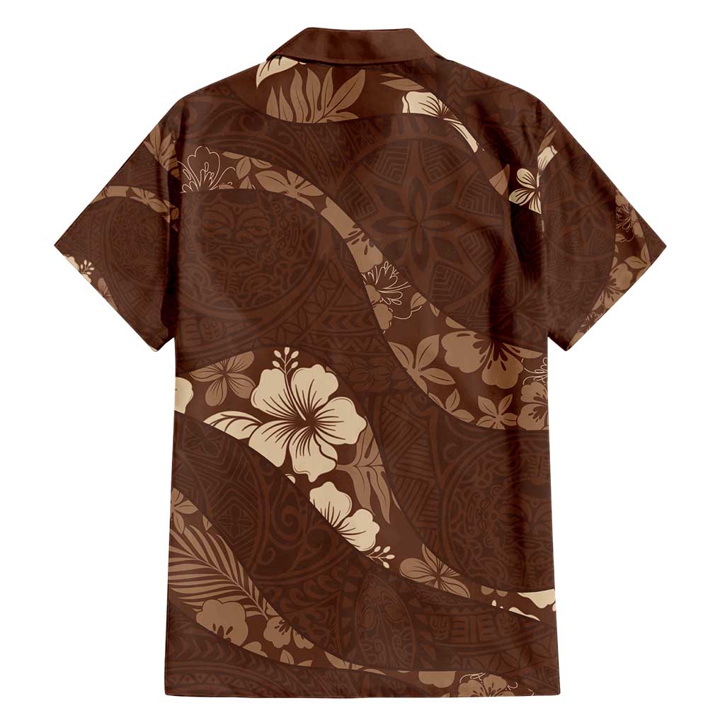 Aloha Hawaii Floral Tapa Family Matching Off Shoulder Maxi Dress and Hawaiian Shirt Patchwork Mocha - Polynesian Pride