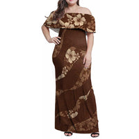 Aloha Hawaii Floral Tapa Family Matching Off Shoulder Maxi Dress and Hawaiian Shirt Patchwork Mocha - Polynesian Pride