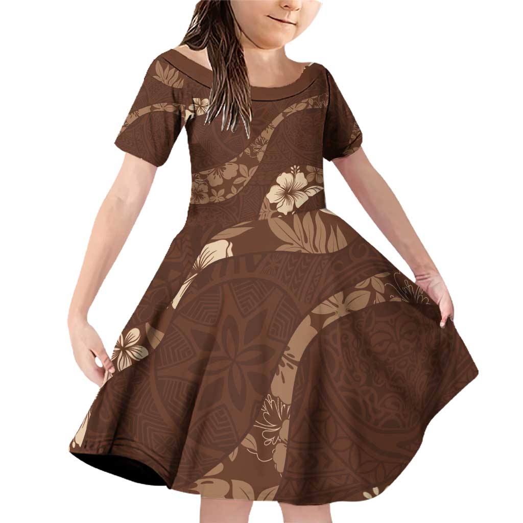 Aloha Hawaii Floral Tapa Family Matching Off Shoulder Short Dress and Hawaiian Shirt Patchwork Mocha - Polynesian Pride