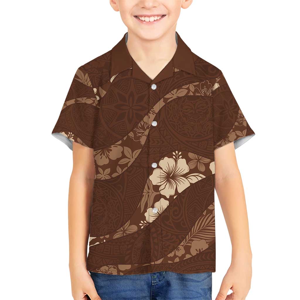 Aloha Hawaii Floral Tapa Family Matching Puletasi and Hawaiian Shirt Patchwork Mocha - Polynesian Pride