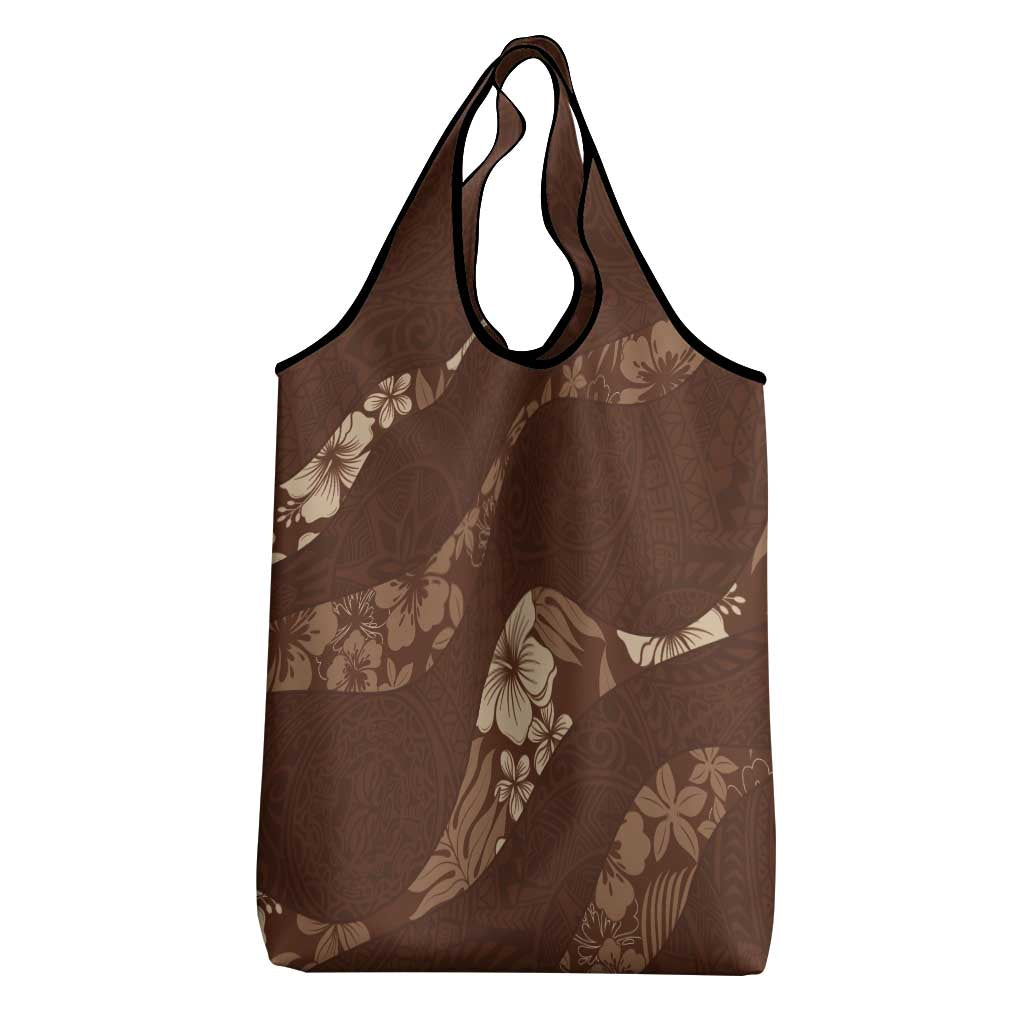Aloha Hawaii Floral Tapa Grocery Bag Patchwork Mocha - Polynesian Pride