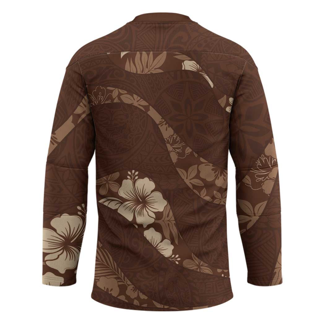 Aloha Hawaii Floral Tapa Hockey Jersey Patchwork Mocha LT7 - Polynesian Pride