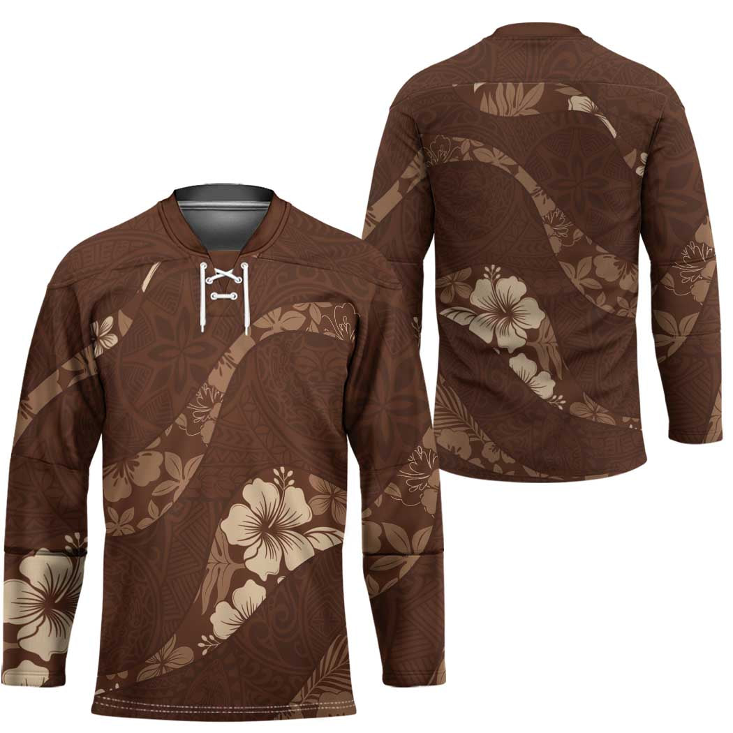 Aloha Hawaii Floral Tapa Hockey Jersey Patchwork Mocha LT7 - Polynesian Pride