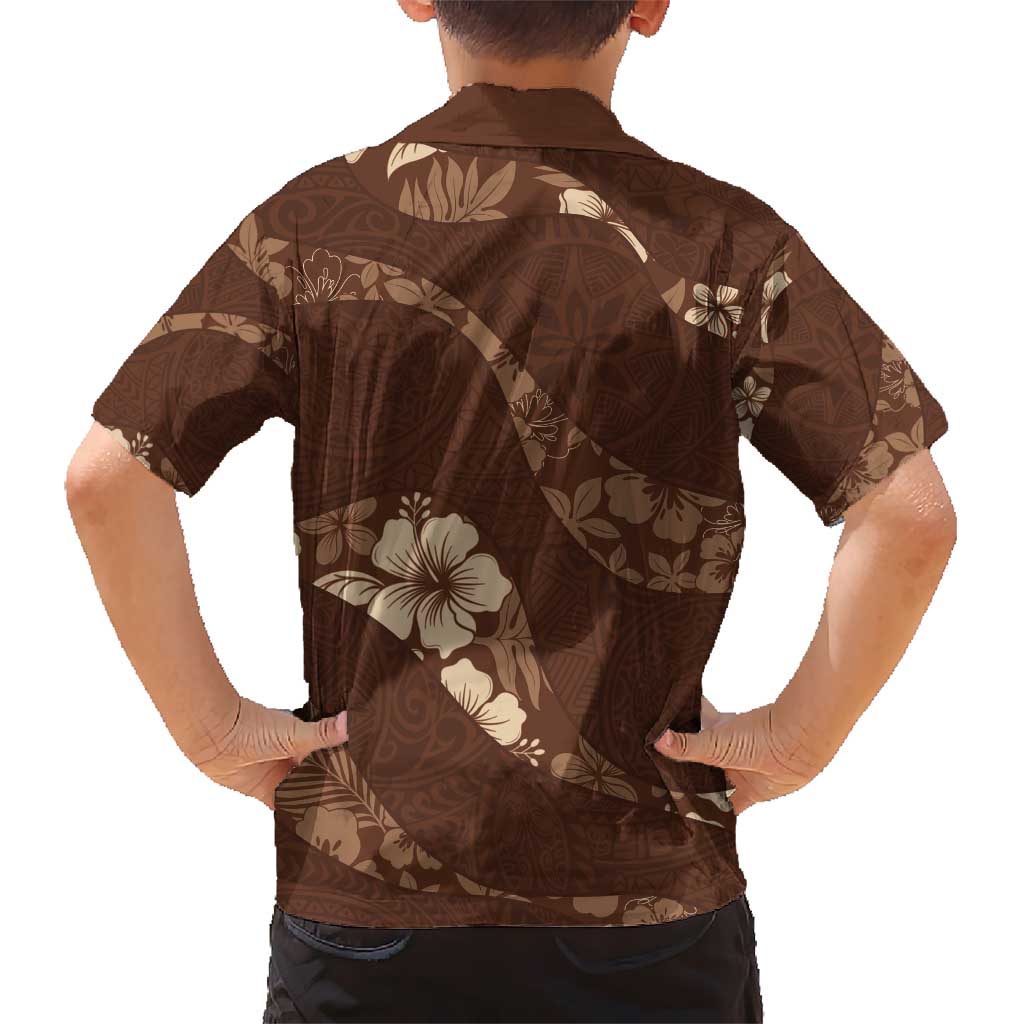 Aloha Hawaii Floral Tapa Kid Hawaiian Shirt Patchwork Mocha - Polynesian Pride