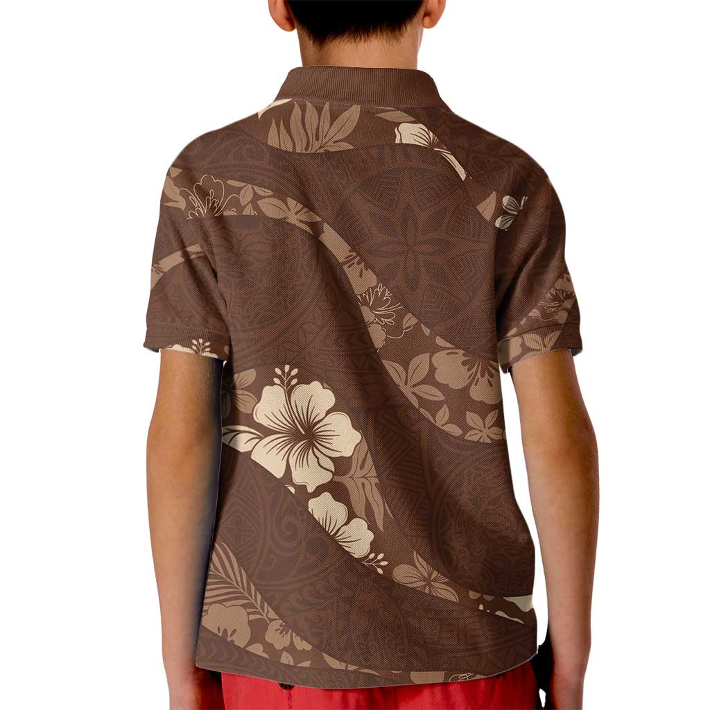 Aloha Hawaii Floral Tapa Kid Polo Shirt Patchwork Mocha - Polynesian Pride