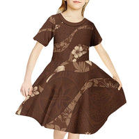 Aloha Hawaii Floral Tapa Kid Short Sleeve Dress Patchwork Mocha - Polynesian Pride
