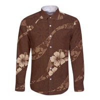 Aloha Hawaii Floral Tapa Long Sleeve Button Shirt Patchwork Mocha - Polynesian Pride