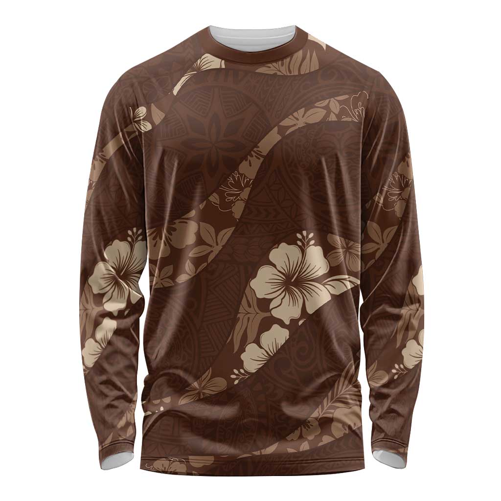 Aloha Hawaii Floral Tapa Long Sleeve Shirt Patchwork Mocha - Polynesian Pride