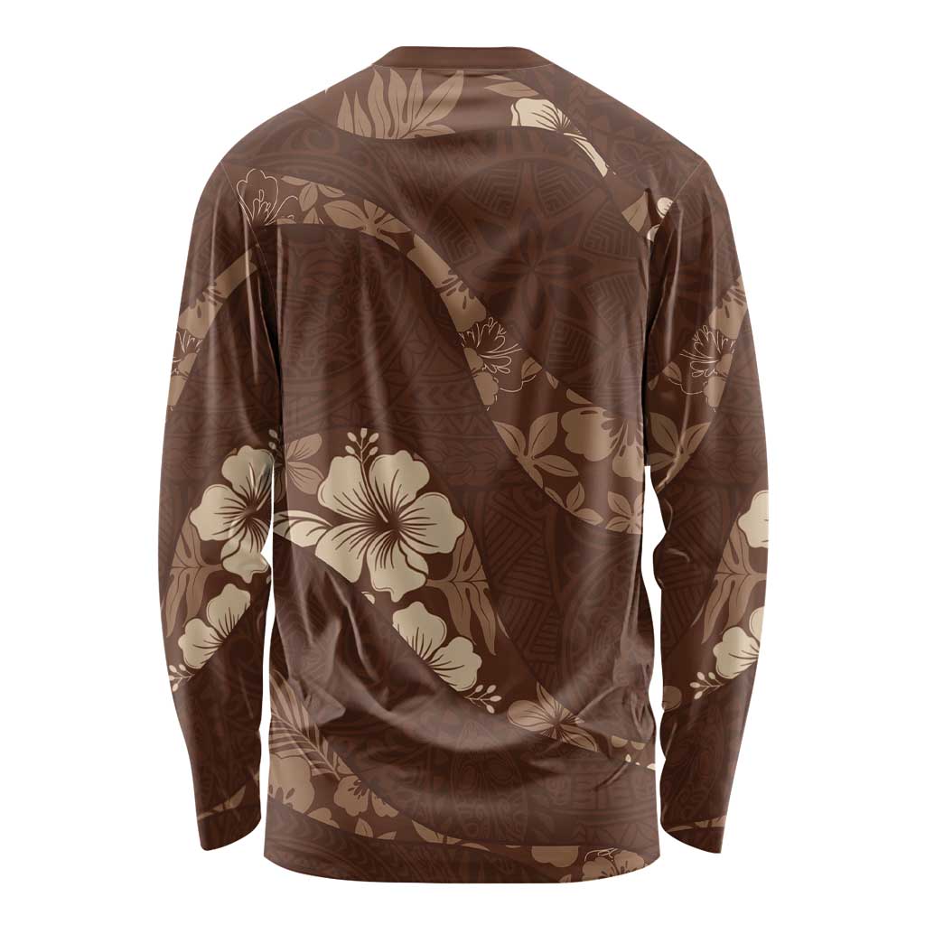 Aloha Hawaii Floral Tapa Long Sleeve Shirt Patchwork Mocha - Polynesian Pride