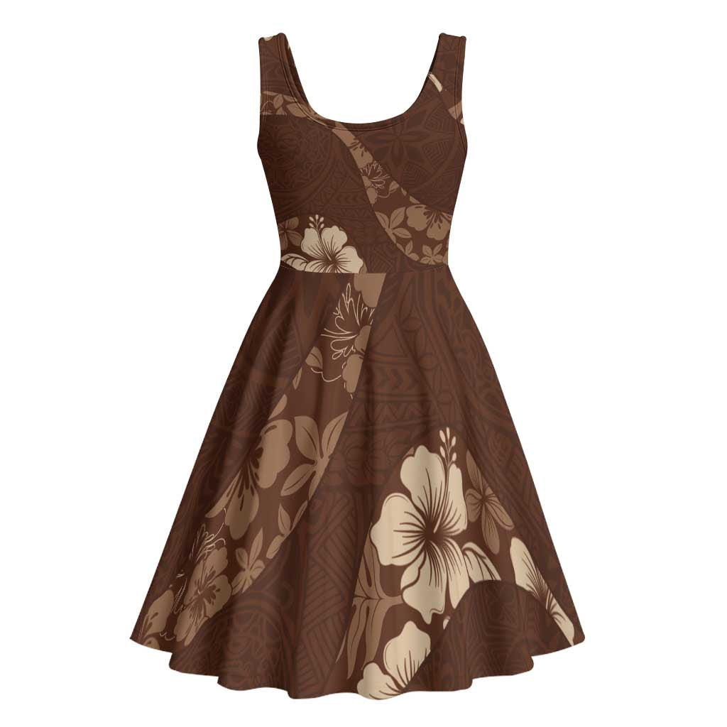 Aloha Hawaii Floral Tapa Midi Dress Patchwork Mocha - Polynesian Pride