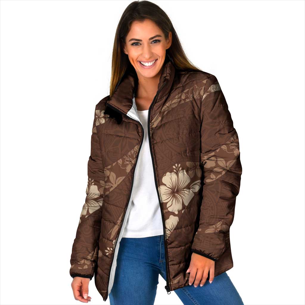 Aloha Hawaii Floral Tapa Padded Jacket Patchwork Mocha - Polynesian Pride