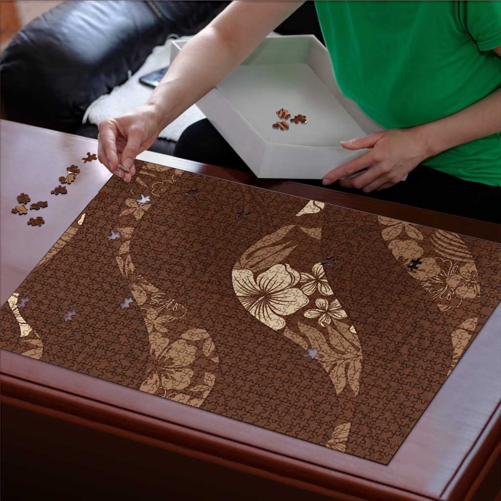 Aloha Hawaii Floral Tapa Puzzle Patchwork Mocha - Polynesian Pride