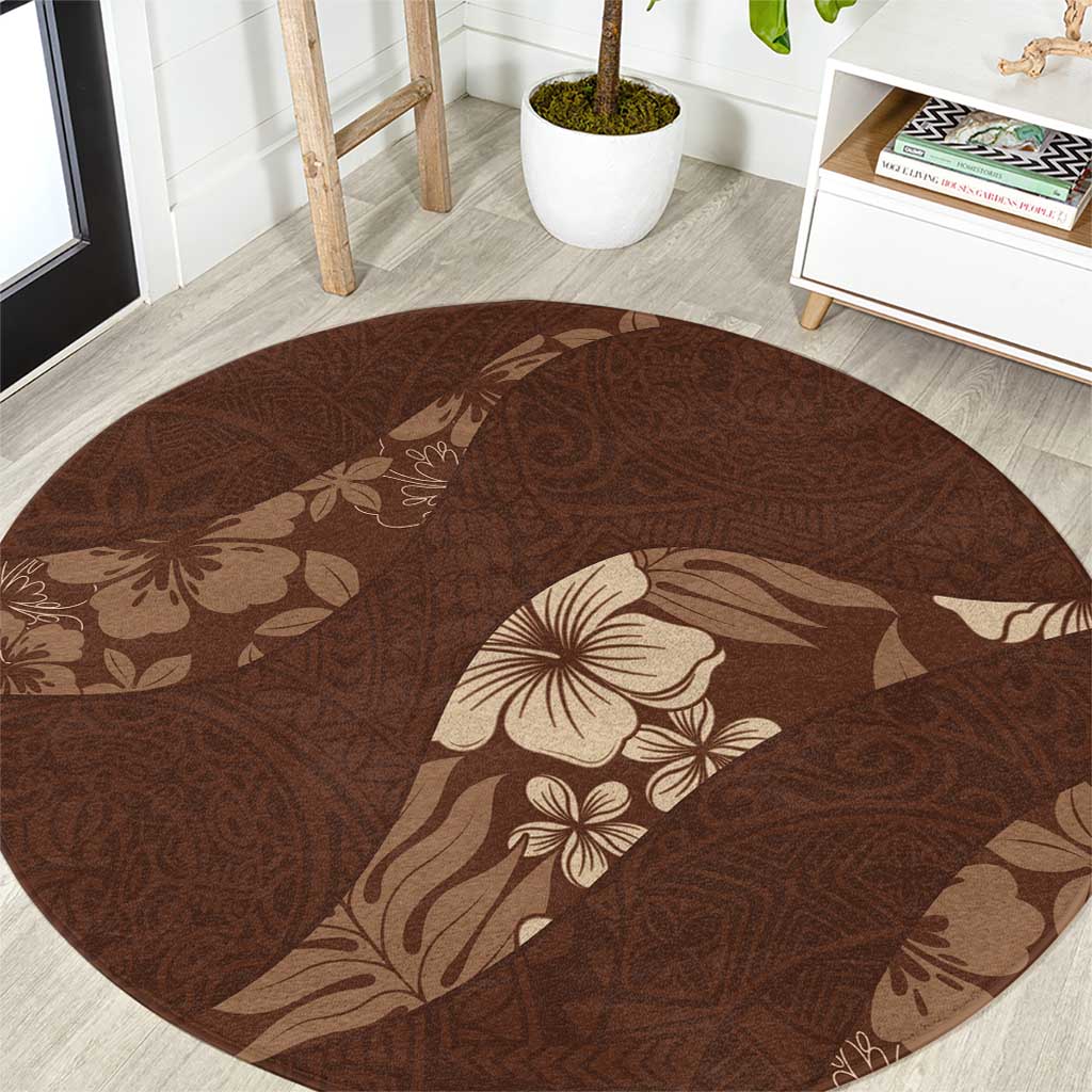 Aloha Hawaii Floral Tapa Round Carpet Patchwork Mocha - Polynesian Pride