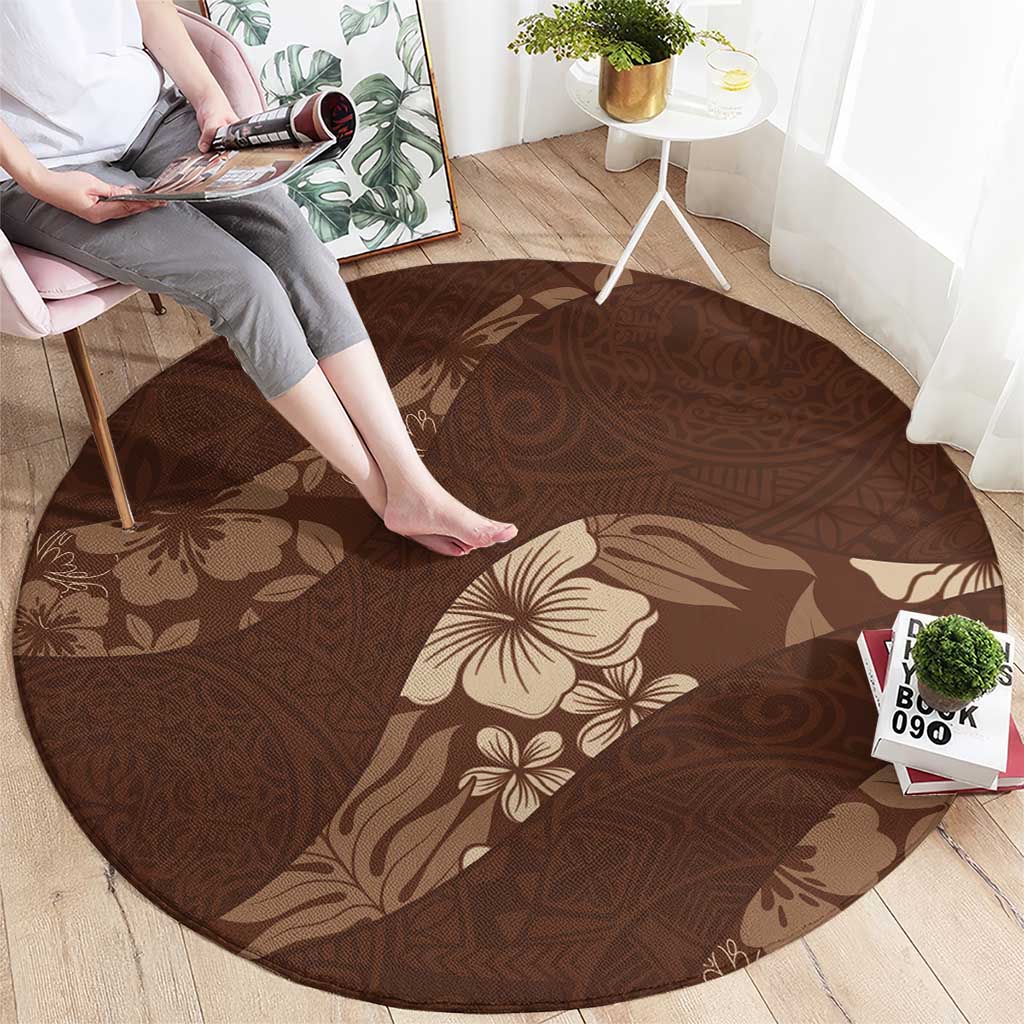 Aloha Hawaii Floral Tapa Round Carpet Patchwork Mocha - Polynesian Pride