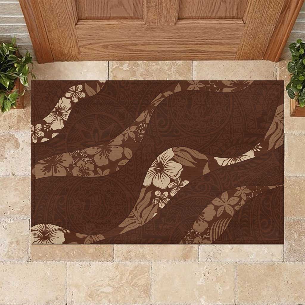 Aloha Hawaii Floral Tapa Rubber Doormat Patchwork Mocha - Polynesian Pride