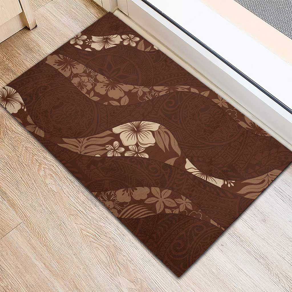 Aloha Hawaii Floral Tapa Rubber Doormat Patchwork Mocha - Polynesian Pride