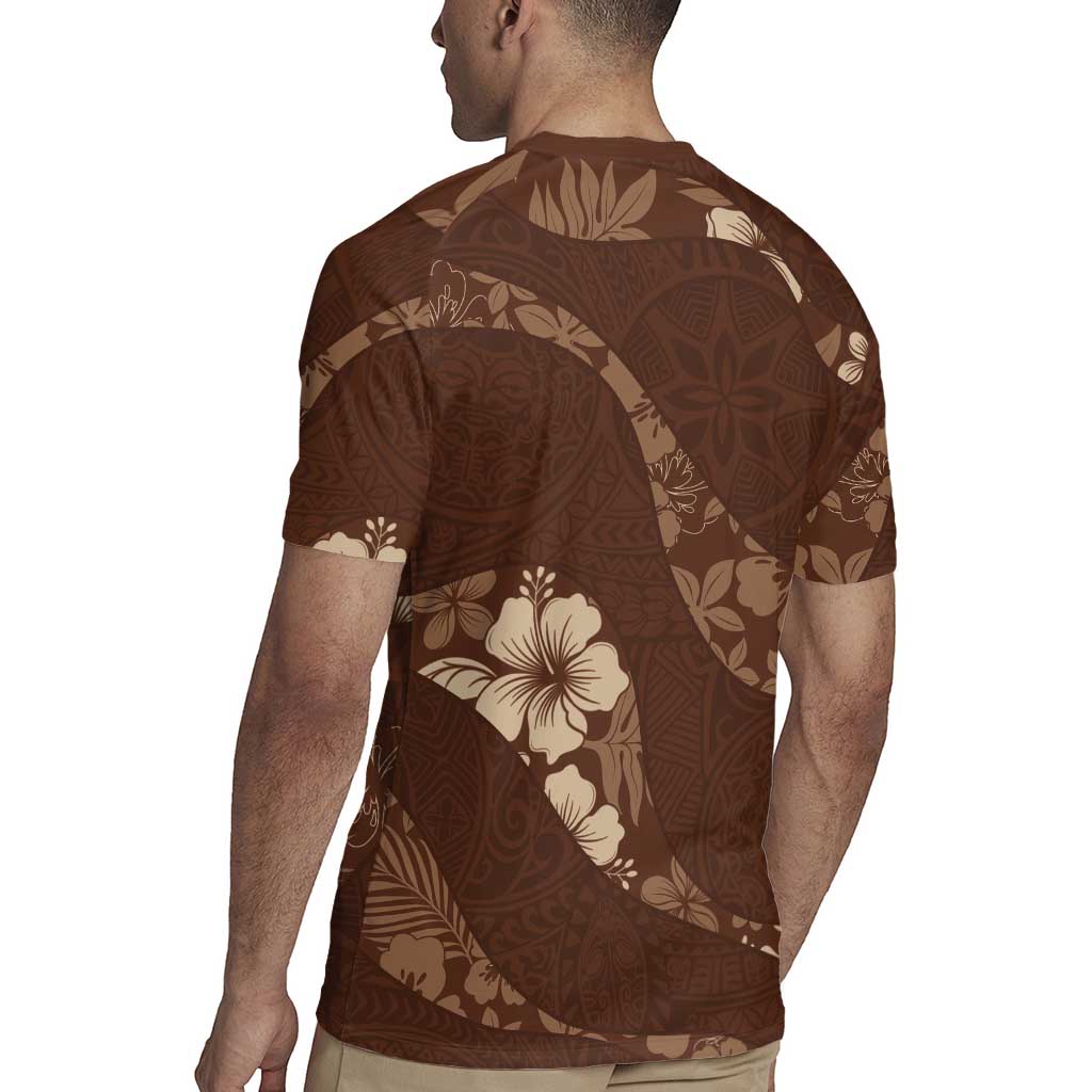 Aloha Hawaii Floral Tapa Rugby Jersey Patchwork Mocha - Polynesian Pride