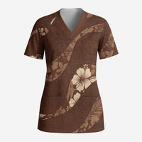 Aloha Hawaii Floral Tapa Scrub Top Patchwork Mocha - Polynesian Pride