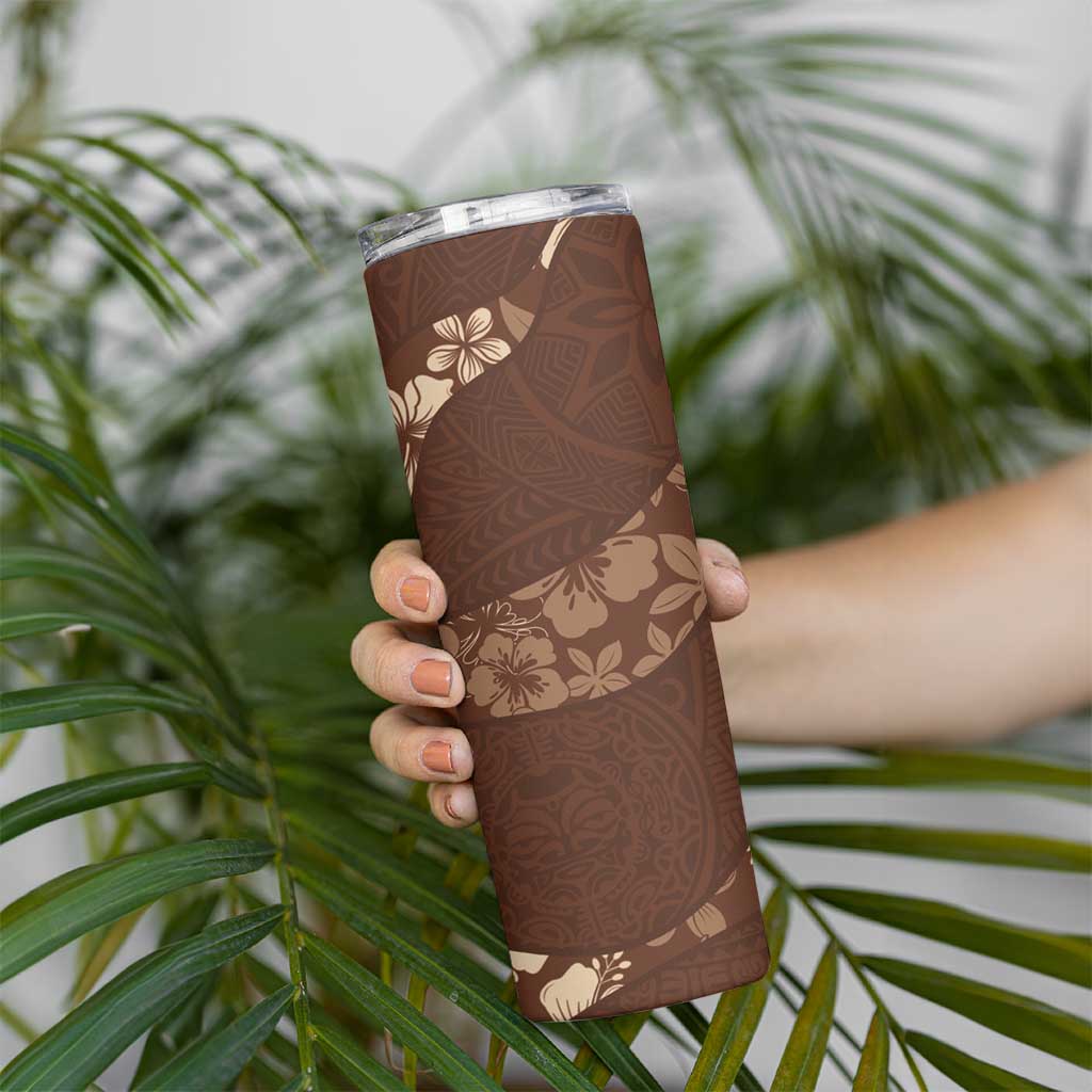 Aloha Hawaii Floral Tapa Skinny Tumbler Patchwork Mocha - Polynesian Pride