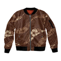 Aloha Hawaii Floral Tapa Sleeve Zip Bomber Jacket Patchwork Mocha LT7 Unisex Mocha - Polynesian Pride
