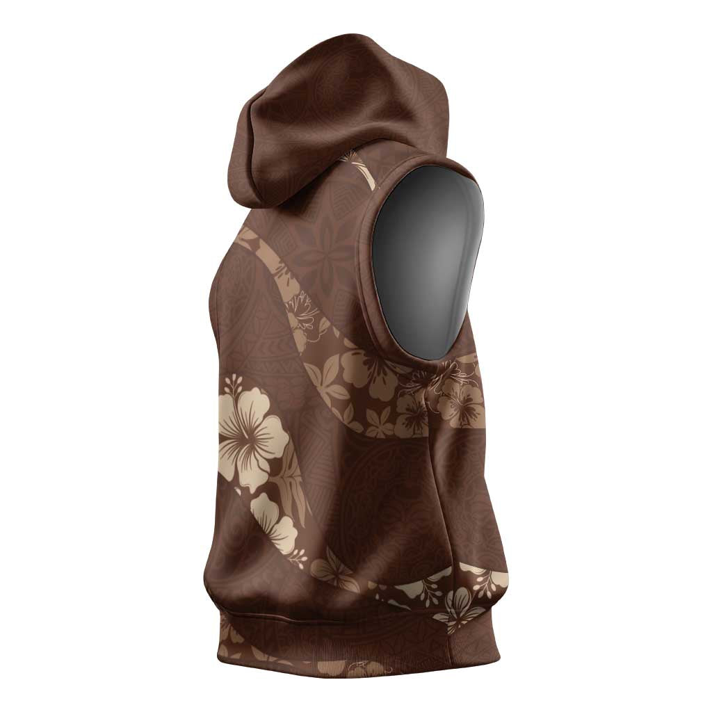 Aloha Hawaii Floral Tapa Sleeveless Hoodie Patchwork Mocha - Polynesian Pride