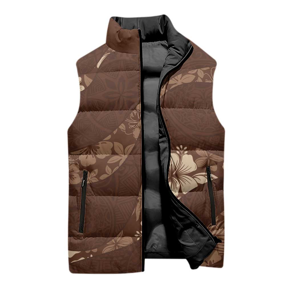 Aloha Hawaii Floral Tapa Sleeveless Puffer Jacket Patchwork Mocha - Polynesian Pride