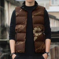 Aloha Hawaii Floral Tapa Sleeveless Puffer Jacket Patchwork Mocha - Polynesian Pride