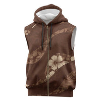 Aloha Hawaii Floral Tapa Sleeveless Zip Hoodie Patchwork Mocha - Polynesian Pride