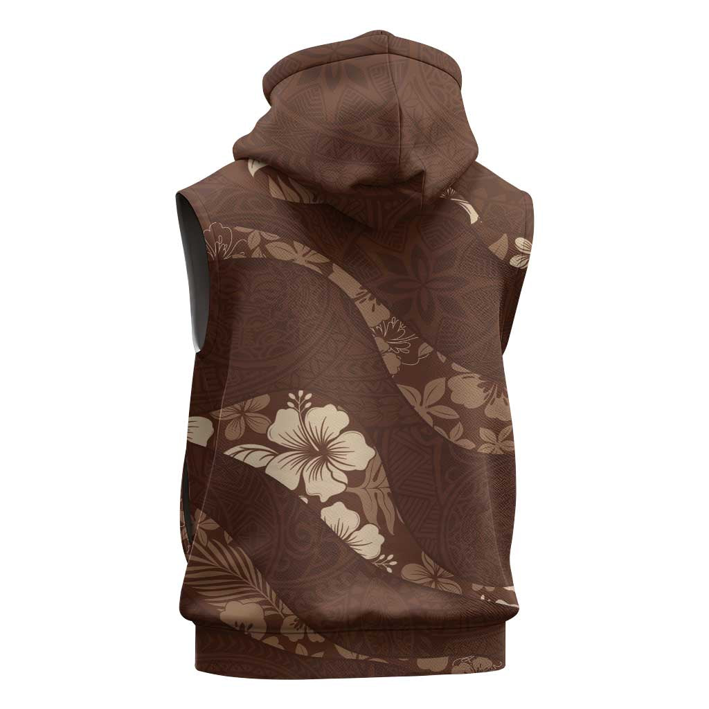 Aloha Hawaii Floral Tapa Sleeveless Zip Hoodie Patchwork Mocha - Polynesian Pride