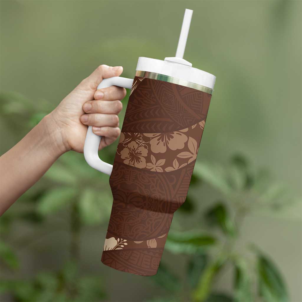 Aloha Hawaii Floral Tapa Tumbler With Handle Patchwork Mocha - Polynesian Pride