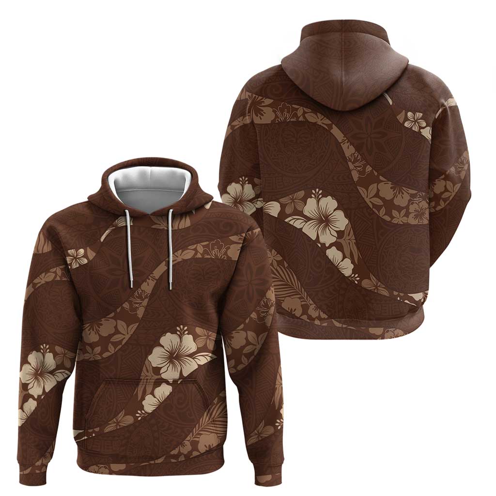 Aloha Hawaii Floral Tapa Zip Hoodie Patchwork Mocha - Polynesian Pride