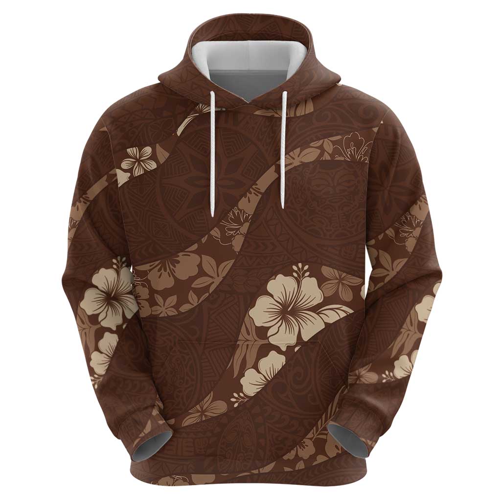 Aloha Hawaii Floral Tapa Zip Hoodie Patchwork Mocha - Polynesian Pride