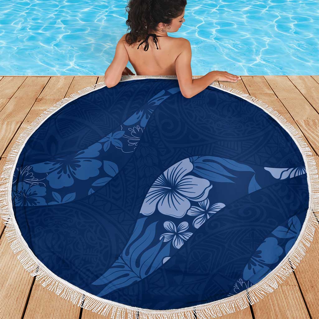 Aloha Hawaii Floral Tapa Beach Blanket Patchwork Navy - Polynesian Pride
