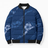 Aloha Hawaii Floral Tapa Bomber Puffer Jacket Patchwork Navy - Polynesian Pride