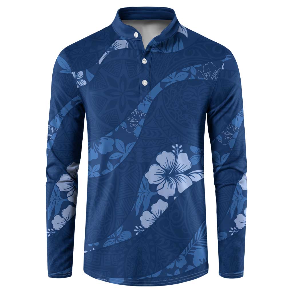 Aloha Hawaii Floral Tapa Button Sweatshirt Patchwork Navy - Polynesian Pride