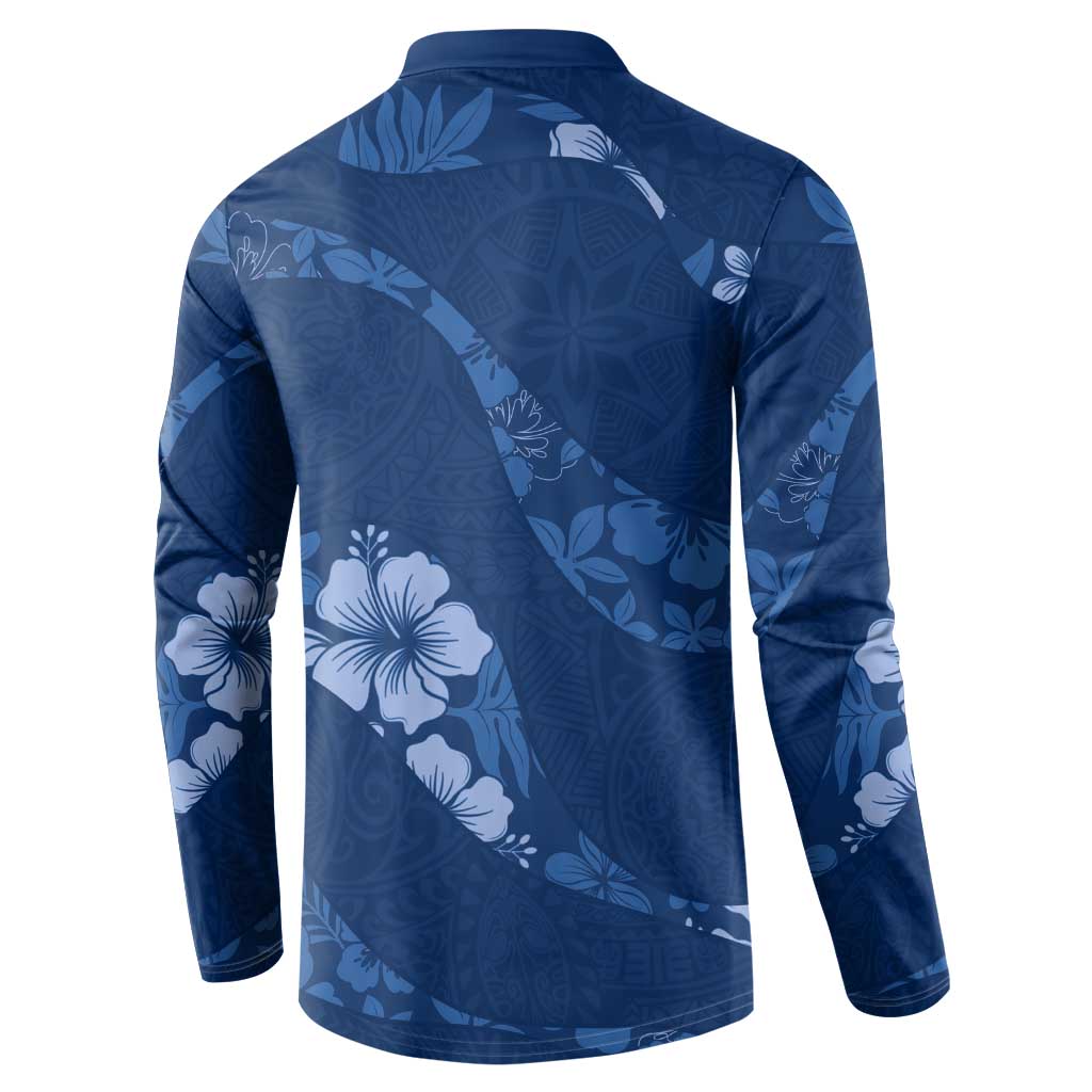Aloha Hawaii Floral Tapa Button Sweatshirt Patchwork Navy - Polynesian Pride