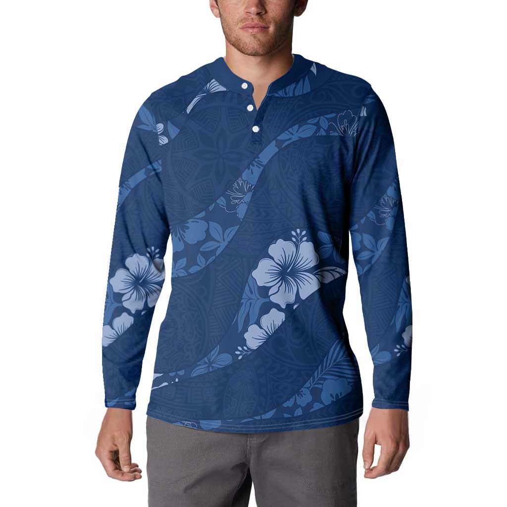 Aloha Hawaii Floral Tapa Button Sweatshirt Patchwork Navy - Polynesian Pride