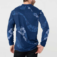 Aloha Hawaii Floral Tapa Button Sweatshirt Patchwork Navy - Polynesian Pride