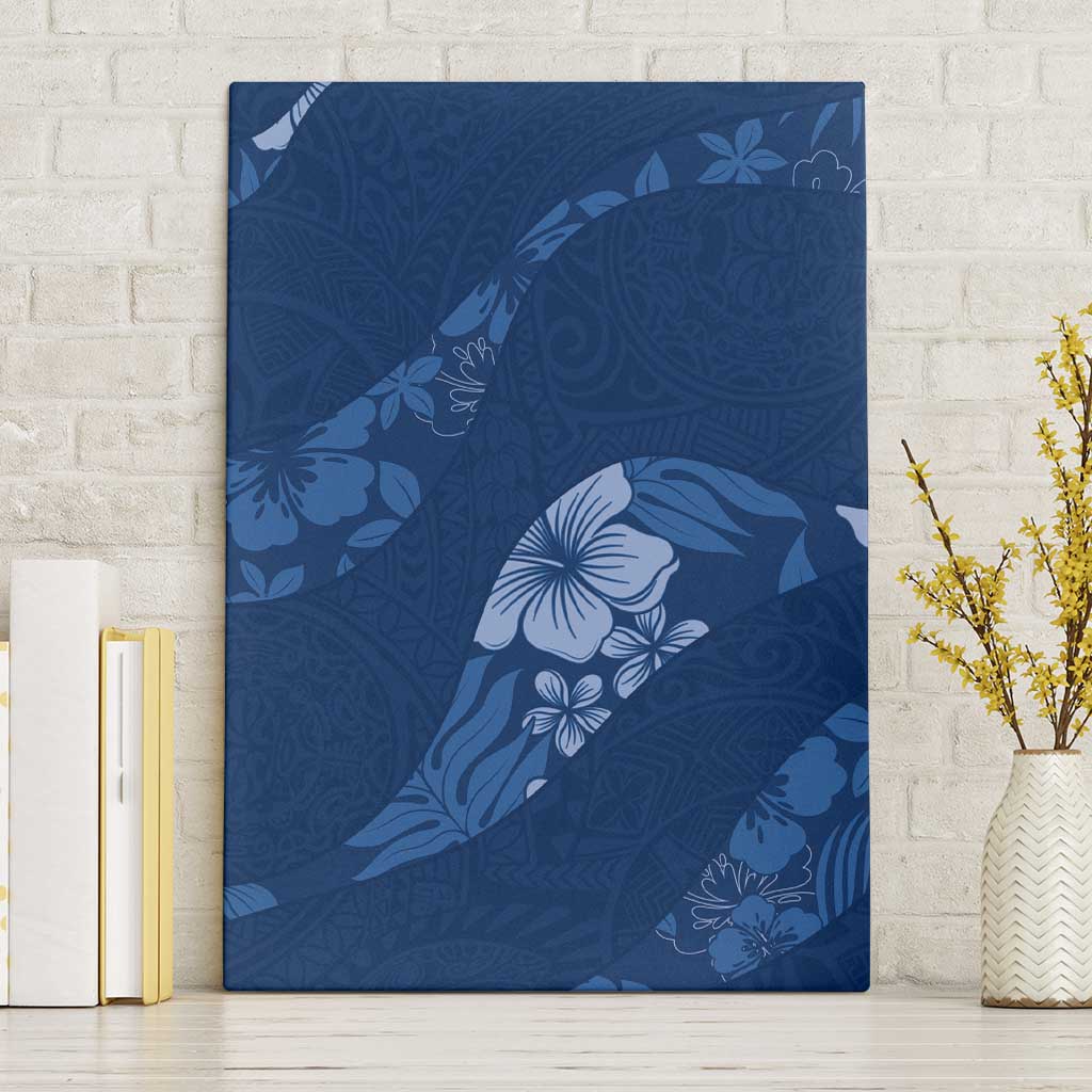 Aloha Hawaii Floral Tapa Canvas Wall Art Patchwork Navy - Polynesian Pride