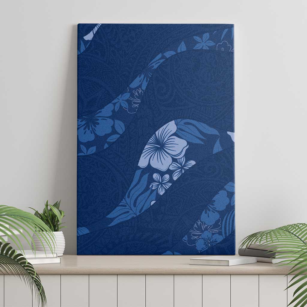 Aloha Hawaii Floral Tapa Canvas Wall Art Patchwork Navy - Polynesian Pride