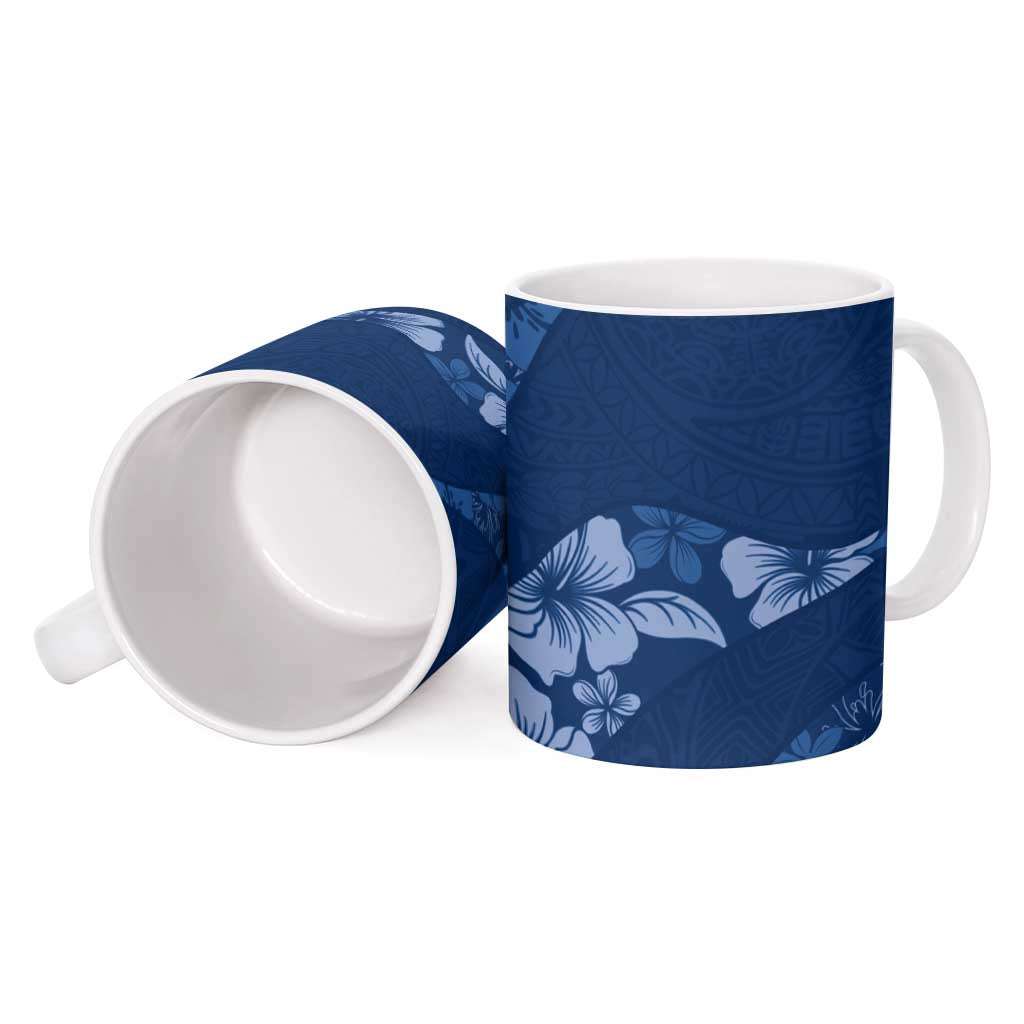 Aloha Hawaii Floral Tapa Ceramic Mug Patchwork Navy - Polynesian Pride