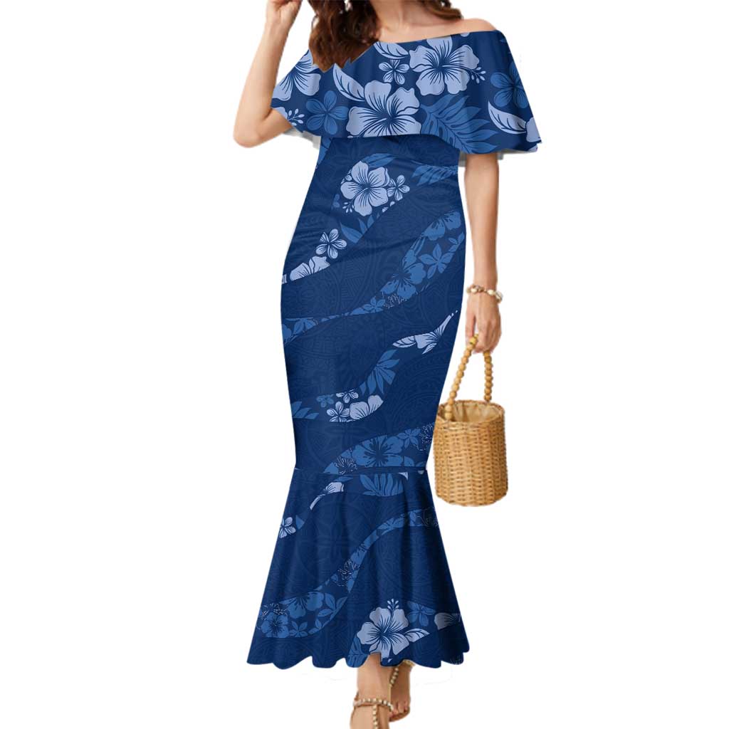 Aloha Hawaii Floral Tapa Family Matching Mermaid Dress and Hawaiian Shirt Patchwork Navy - Polynesian Pride