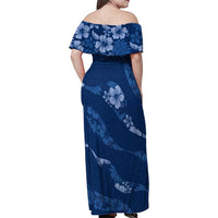 Aloha Hawaii Floral Tapa Family Matching Off Shoulder Maxi Dress and Hawaiian Shirt Patchwork Navy - Polynesian Pride