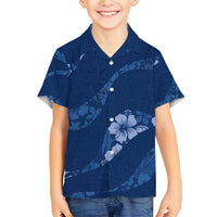 Aloha Hawaii Floral Tapa Family Matching Short Sleeve Bodycon Dress and Hawaiian Shirt Patchwork Navy - Polynesian Pride