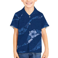 Aloha Hawaii Floral Tapa Family Matching Summer Maxi Dress and Hawaiian Shirt Patchwork Navy - Polynesian Pride