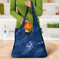 Aloha Hawaii Floral Tapa Grocery Bag Patchwork Navy - Polynesian Pride