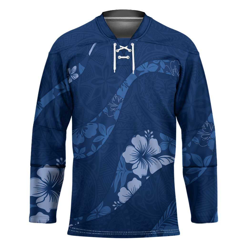 Aloha Hawaii Floral Tapa Hockey Jersey Patchwork Navy LT7 Unisex Navy - Polynesian Pride