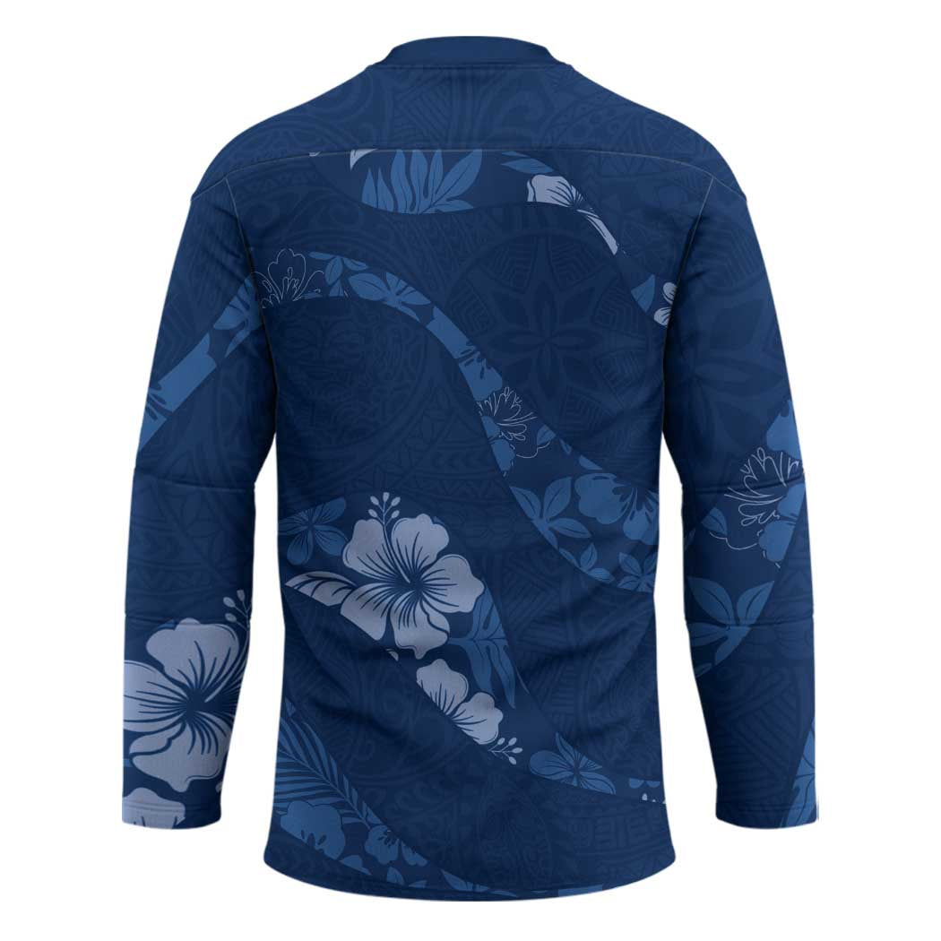 Aloha Hawaii Floral Tapa Hockey Jersey Patchwork Navy LT7 - Polynesian Pride